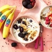 Quinoa healthy breakfast bowl with Chiquita banana and non-fat greek yogurt